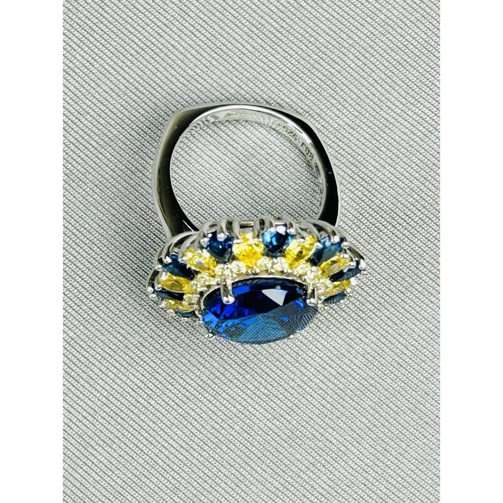 Sterling Silver Size 6.25 BBJ Blue & Yellow Faux Stone Ring Costume Jewelry .925